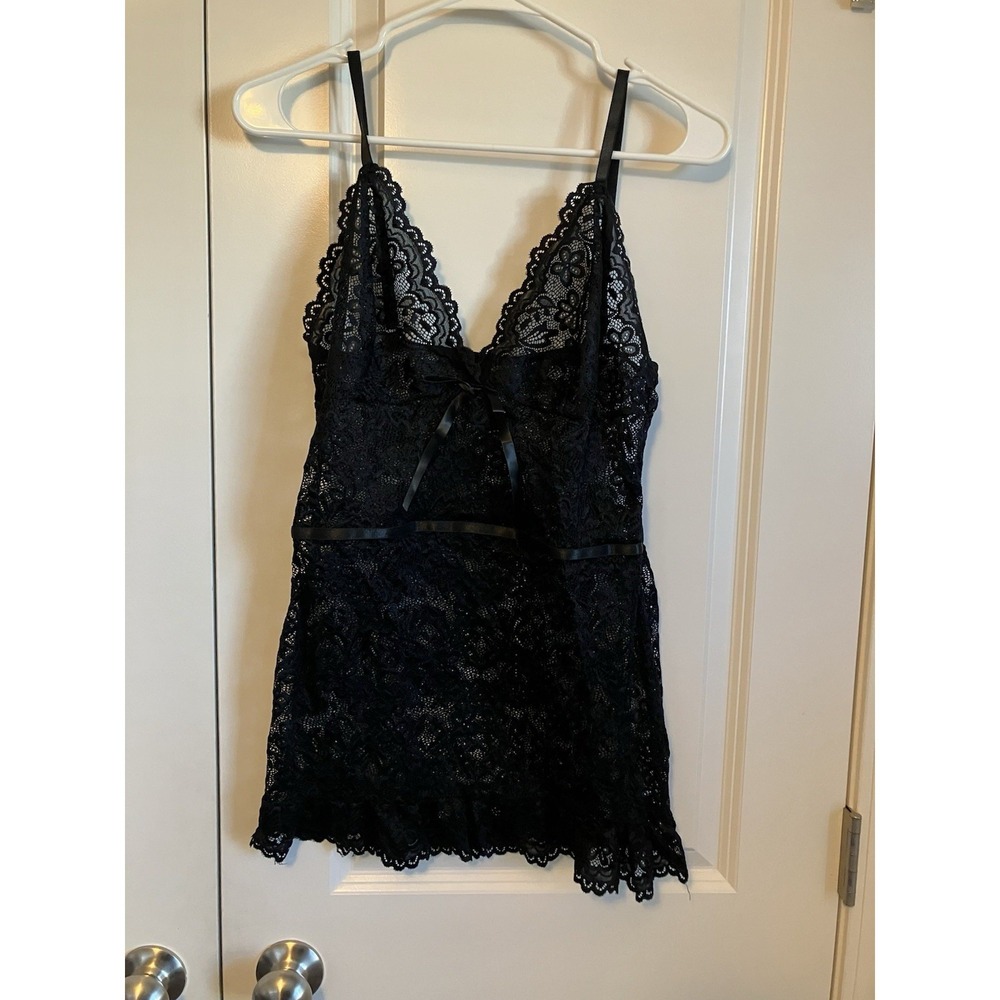 CozyEase Black Floral Lace Teddy Nighty With Thong Set 2 Piece  XL C1039
